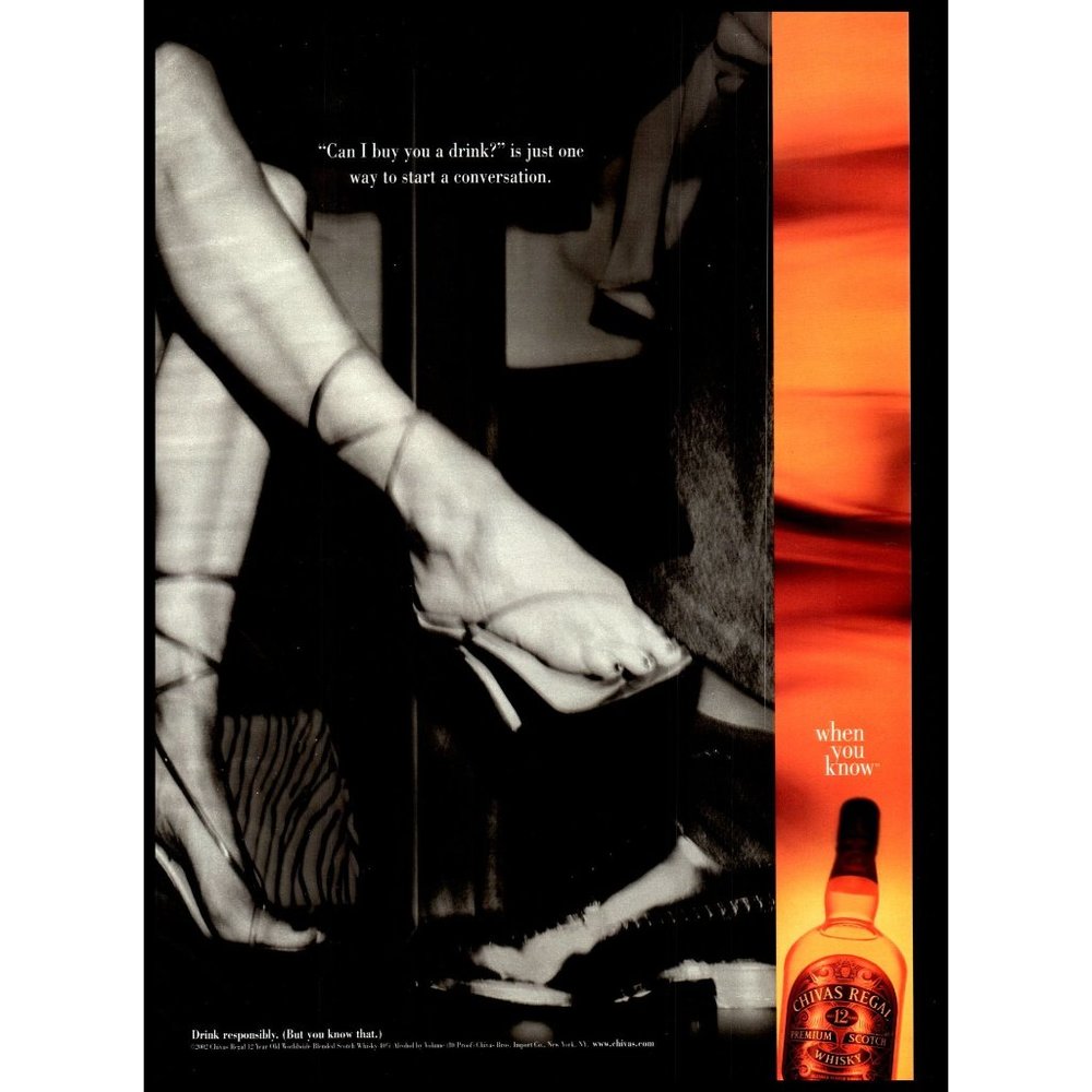 2002 Chivas Regal Scotch Vintage Print Ad Footsie High Heels Flirting Wall Art